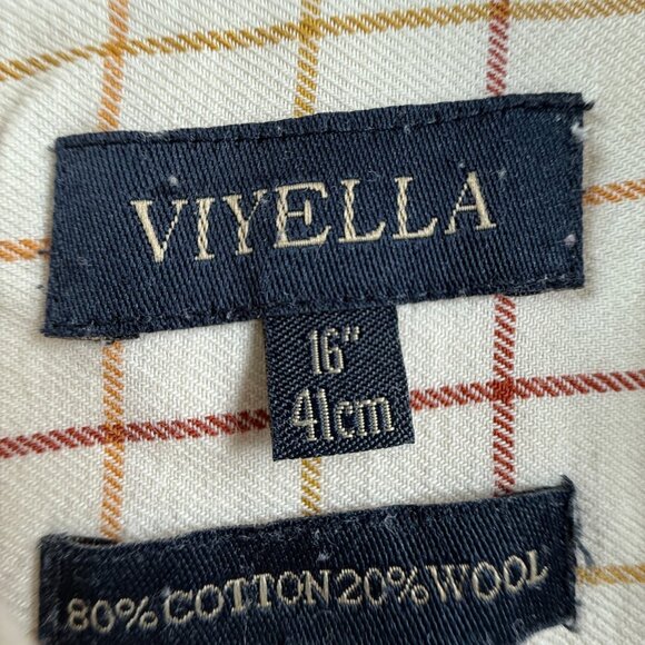 Viyella Brown Yellow 16 Check Button-Down Wool Cotton Short Sleeve Shirt Men - Picture 11 of 13